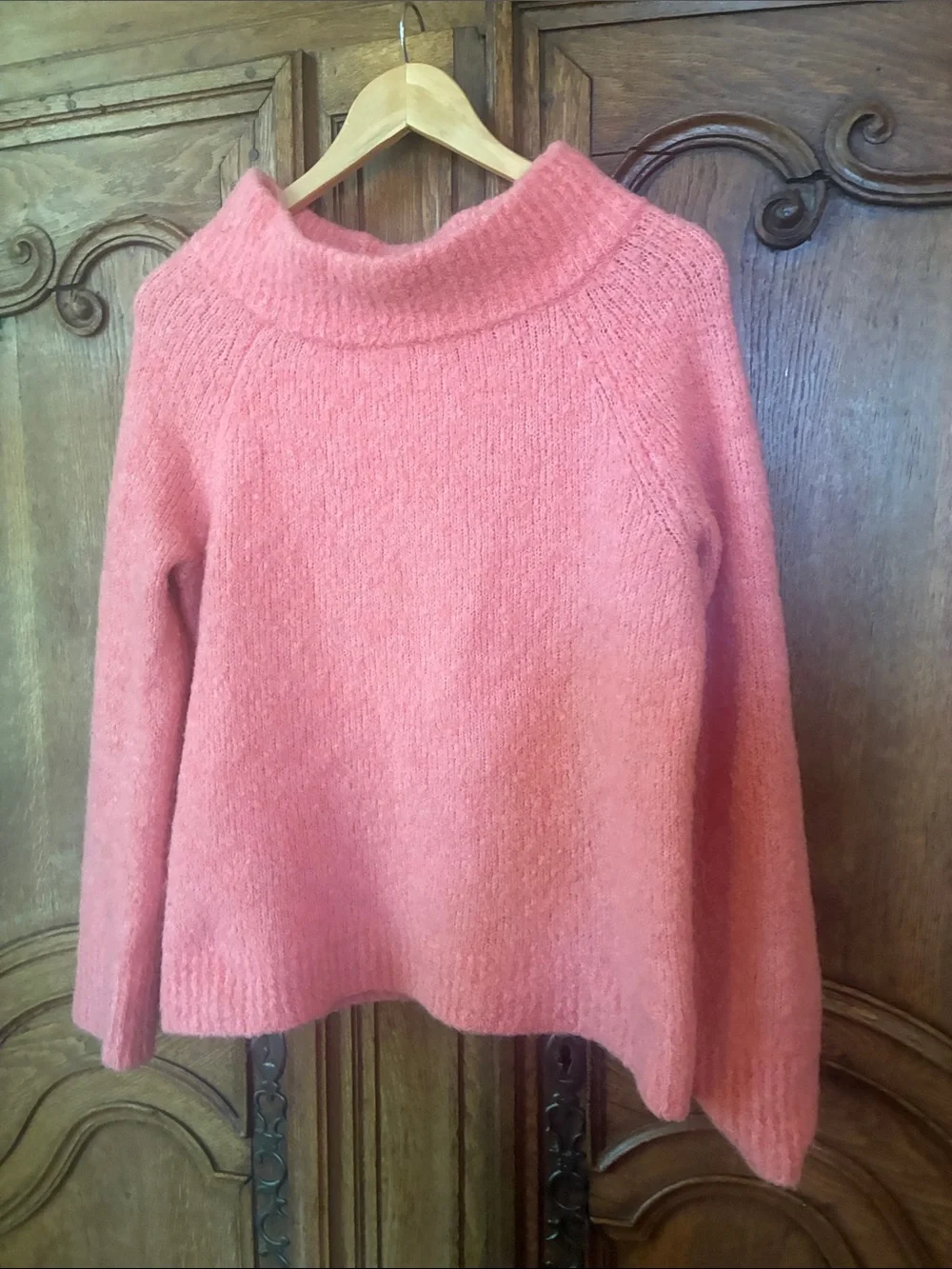 Anthropologie Moth Boucle Mockneck Pullover Wool/ Alpaca Blend Coral Size Medium